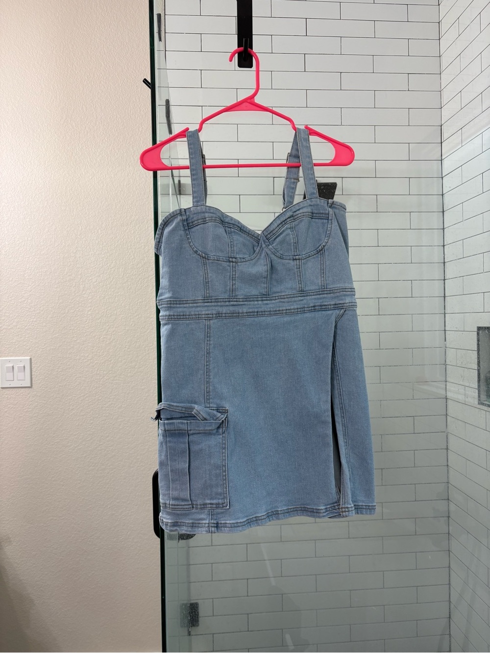 SHEIN Light Blue Denim Mini Dress with Bustier Detail